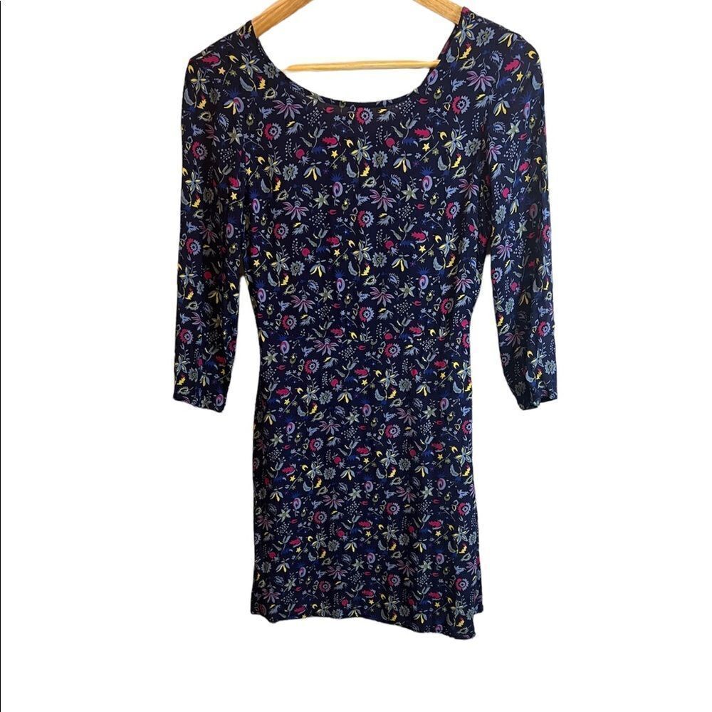 GAP Blue Floral Print Scoop Neck Long Sleeve Lightweight Flowy Mini Dress 2